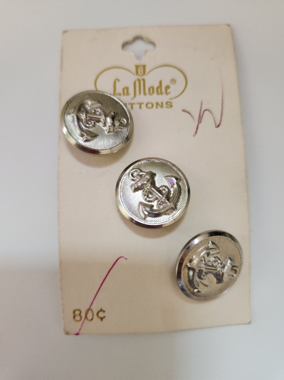 Vintage La Mode Silver Tone Anchor Blazer Buttons Set of 3 Nautical Replacemen
